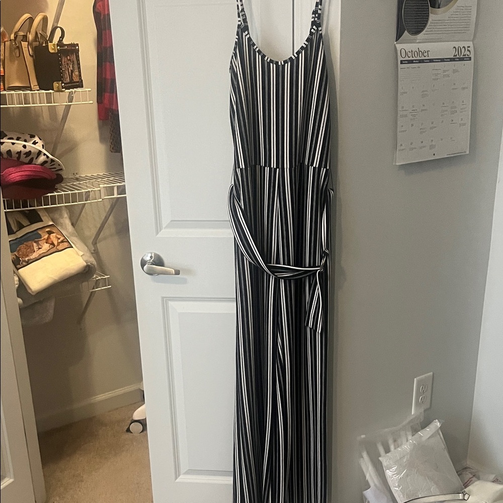 Rue21 Black and White Striped Jumpsuit